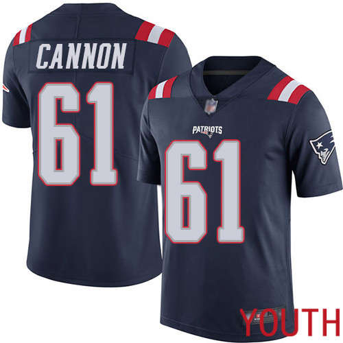 New England Patriots Football #61 Rush Vapor Limited Navy Blue Youth Marcus Cannon NFL Jersey